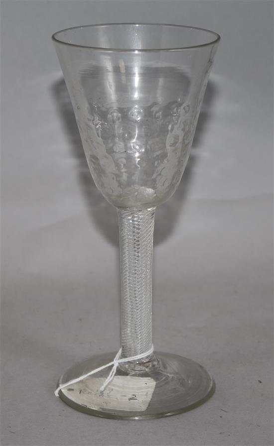 A honeycomb moulded airtwist wine glass, c.1750
